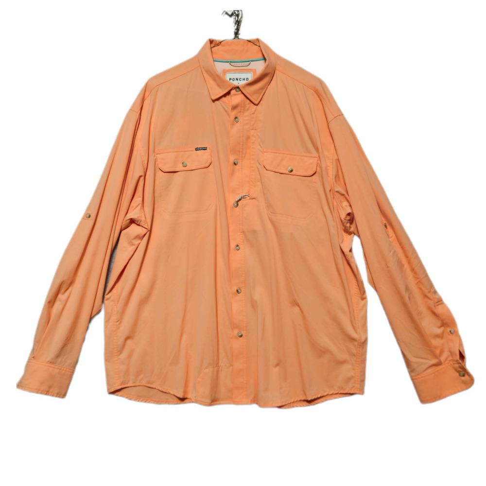 Poncho Outdoors Mens XL Regular Fit Fishing Shirt Orange Magnetic Button LS